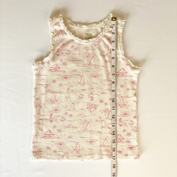 Kids True Craft Cream Tropical Tank Top w/ Pink Print & Ruffle Trim Size 8 - Picture 4 of 9